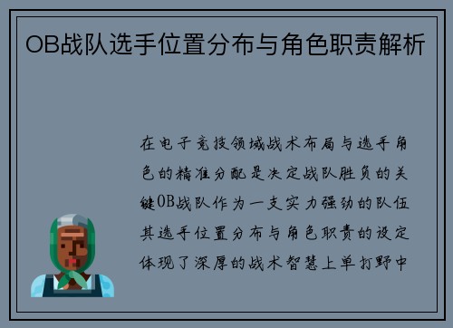 OB战队选手位置分布与角色职责解析